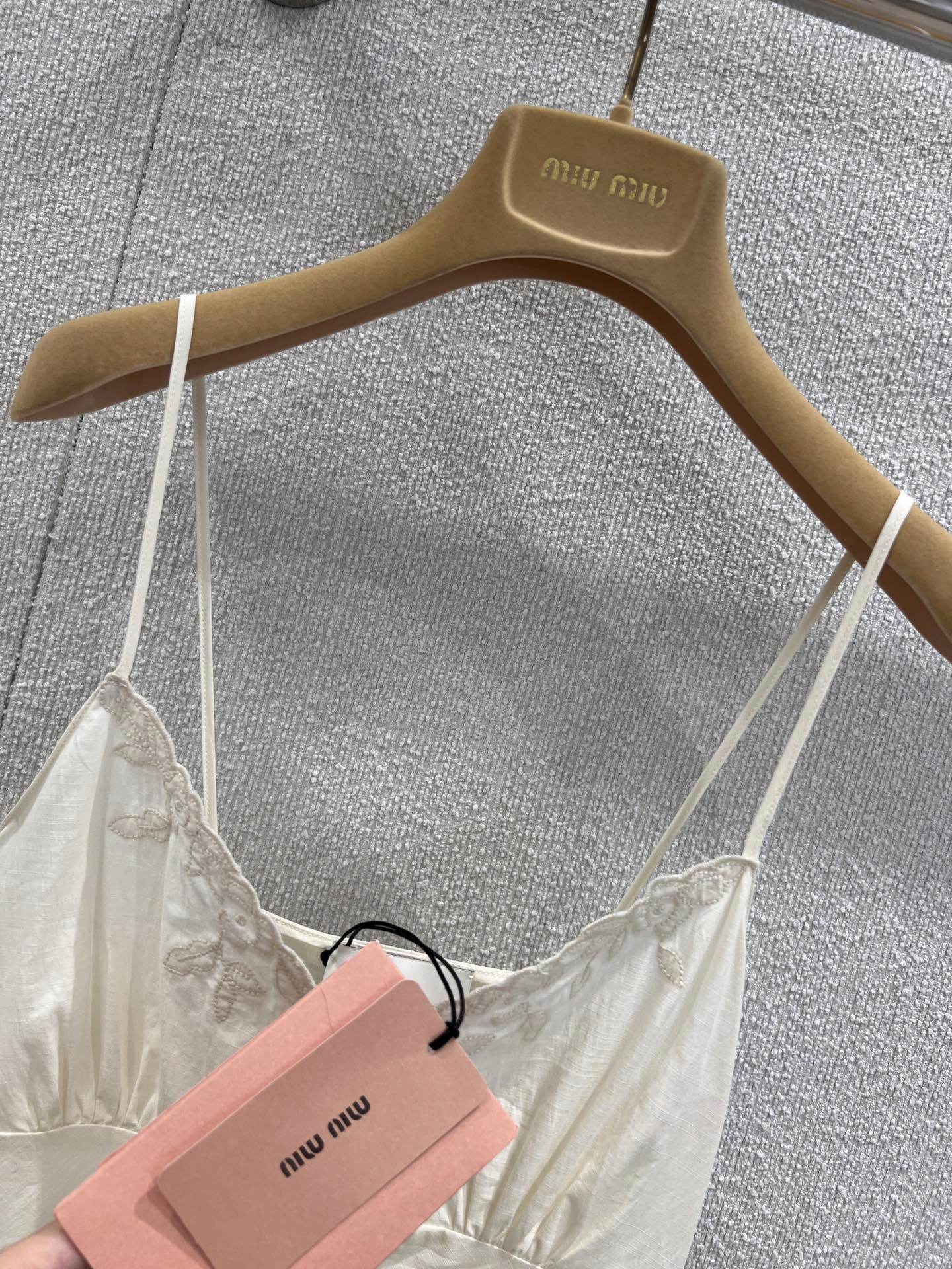 MIU25SS Ivory Embroidered Waist-Closing Long Halter Dress