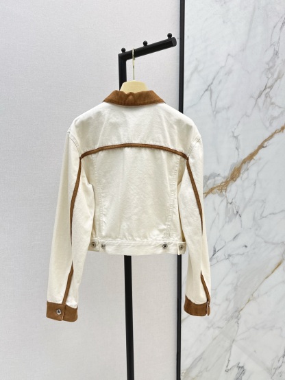 MIU25SS quilted leather trimmed denim jacket