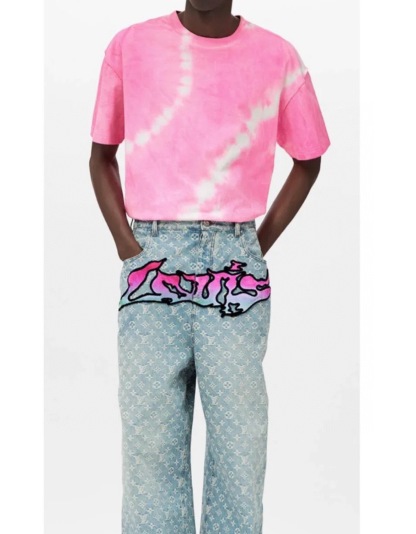 1V Printed denim pants