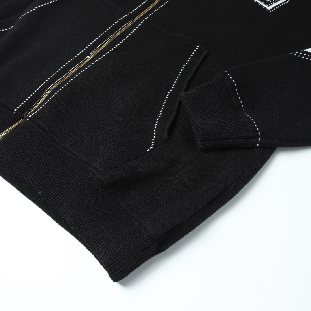 1V Knitted hooded zipper jacket