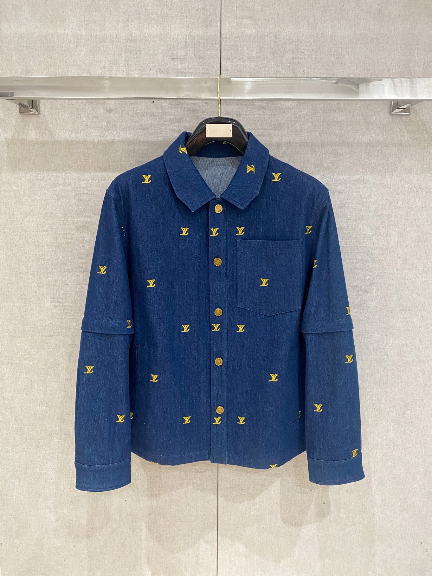 1V Denim denim small logo embroidered jacket with detachable sleeves for 2 outfits