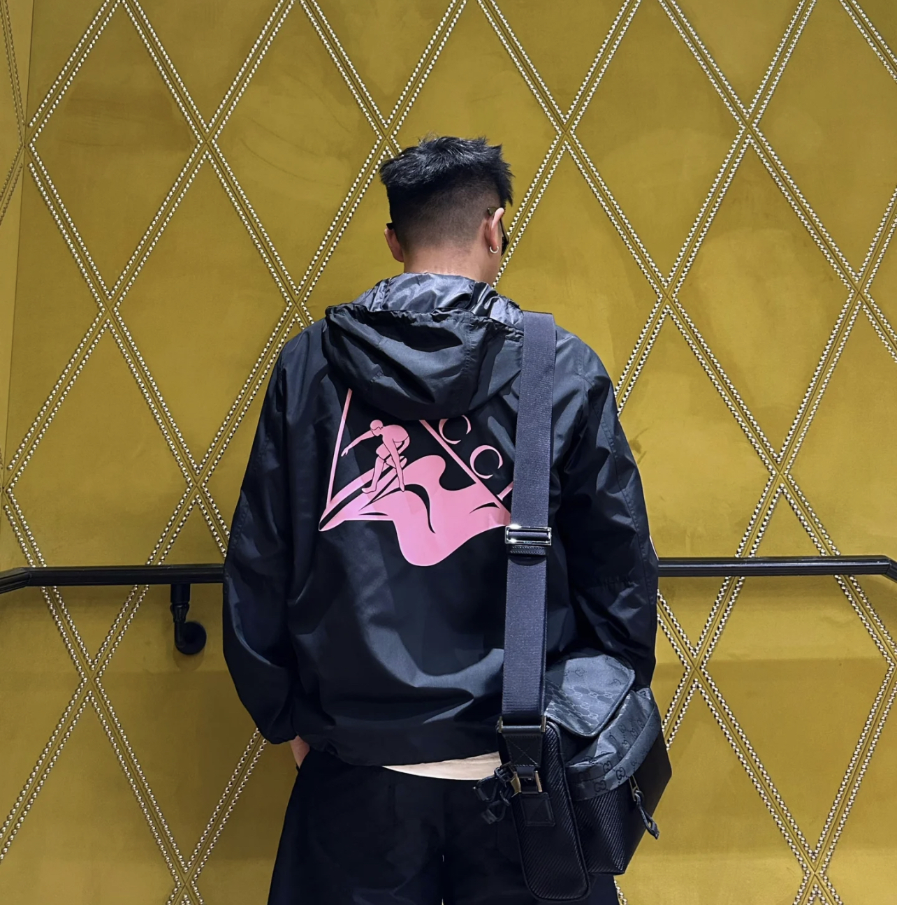 GG Pink LOGO printed hooded zipper jacket