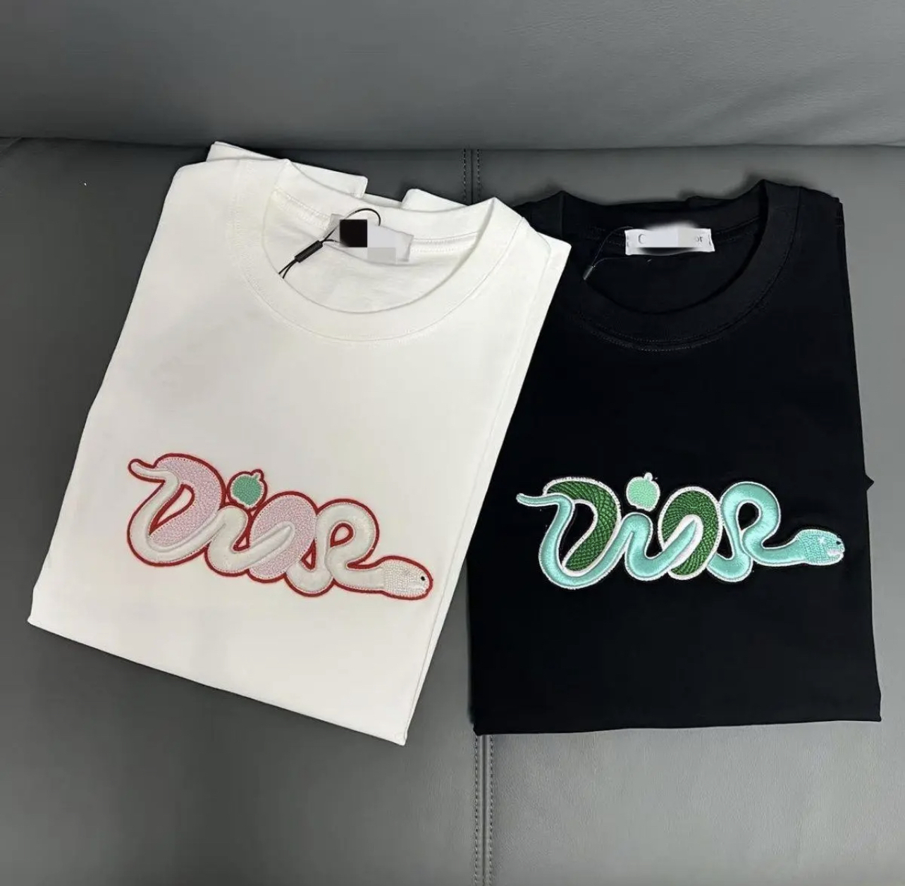 DD Green Snake Embroidered Short Sleeve T-shirt