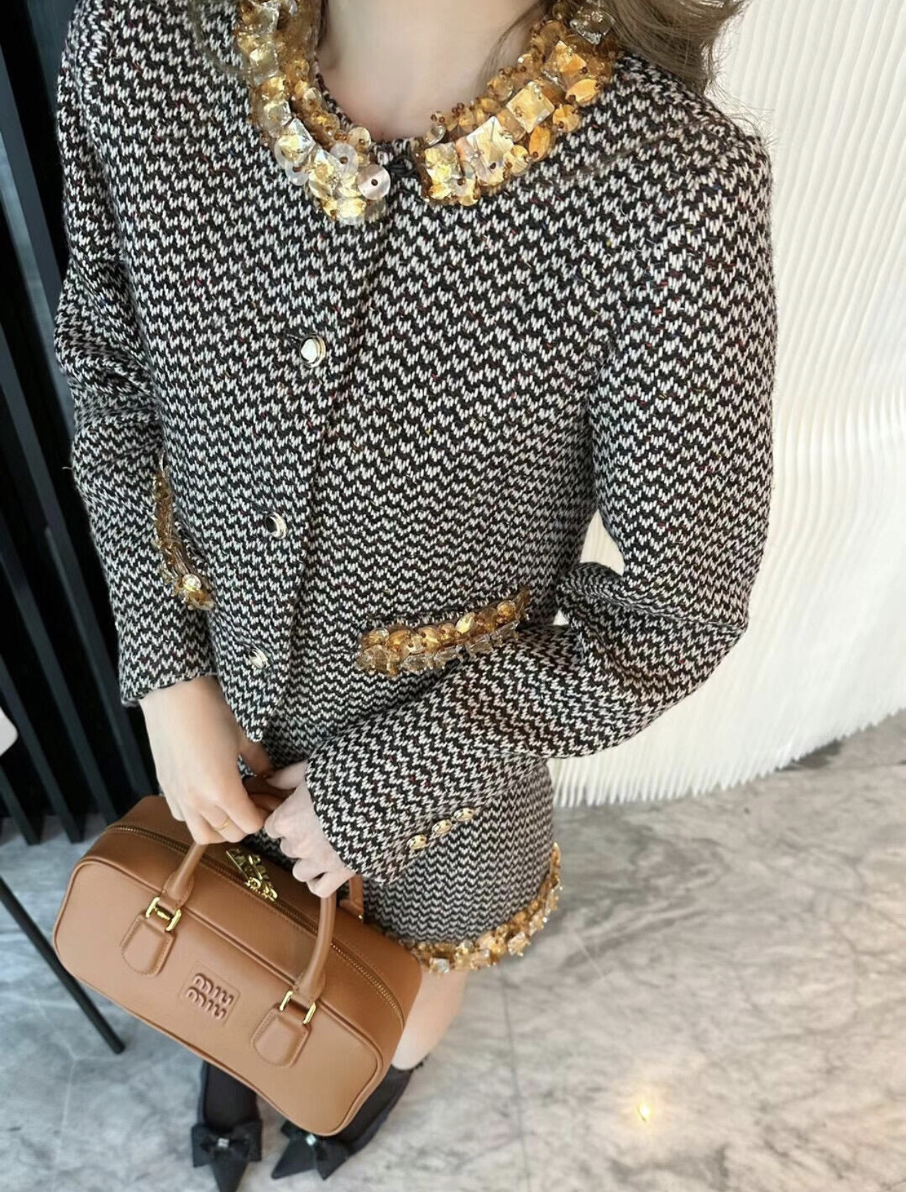 MM Golden sequin woolen short jacket