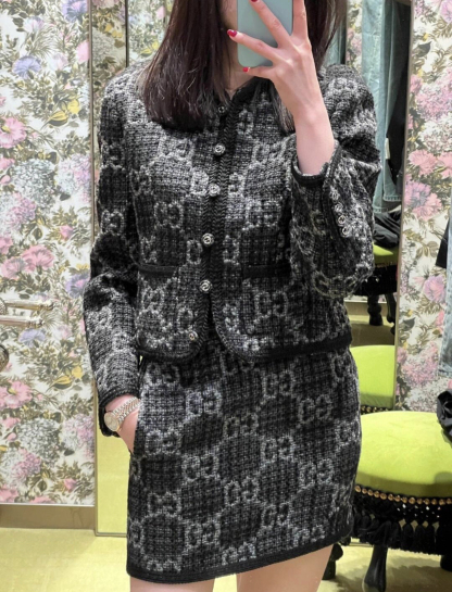 GG Embroidered woolen skirt