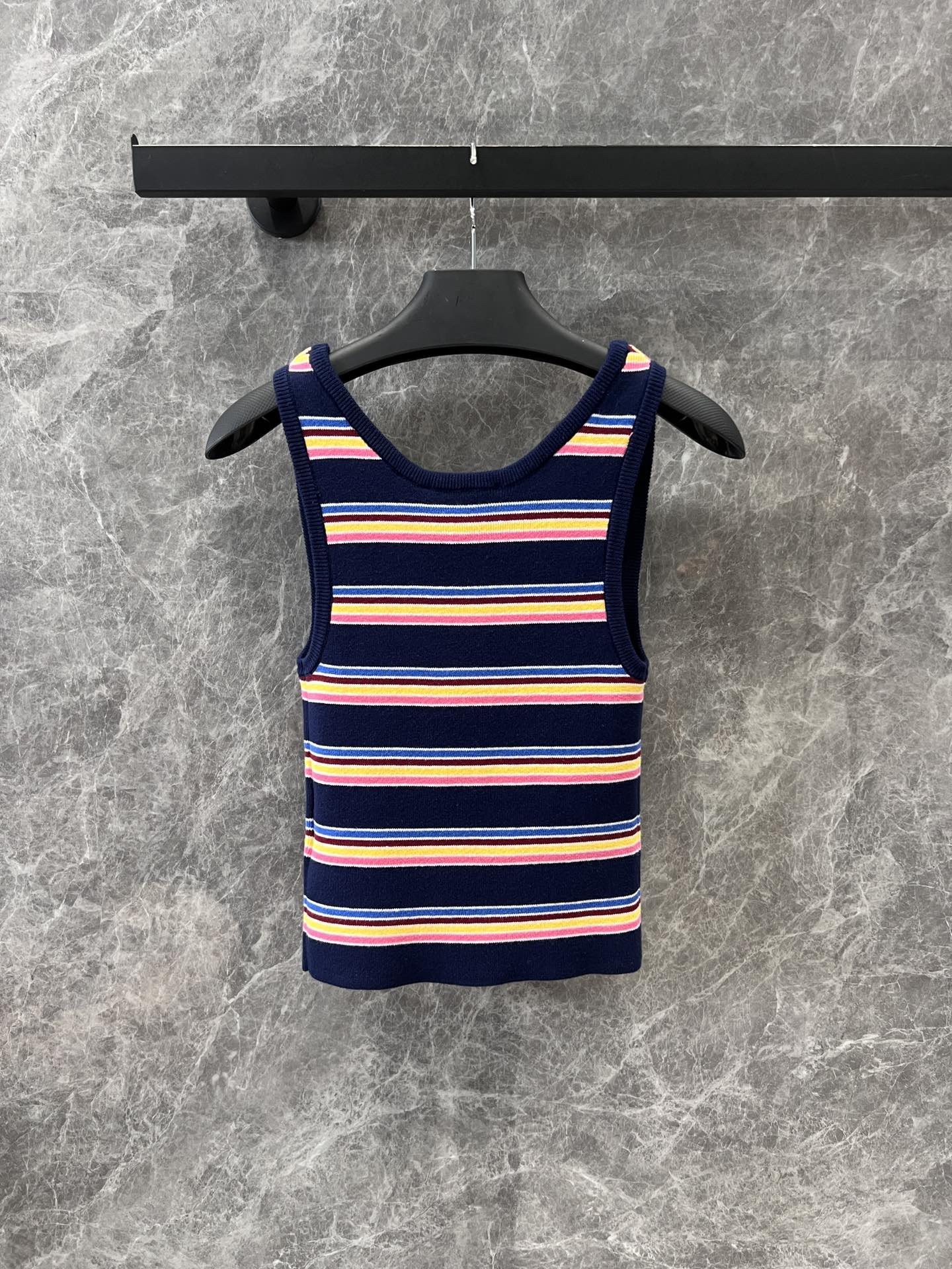 PLD V-neck color stripe knitted sling