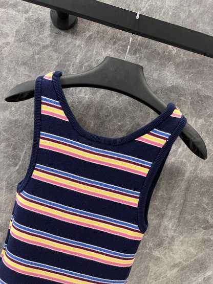 PLD V-neck color stripe knitted sling