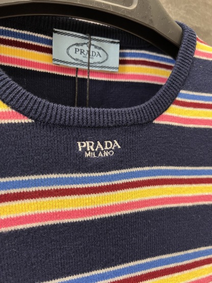 PLD 25SS Round neck color stripe knitted short sleeved shirt