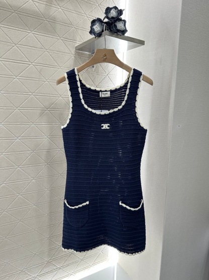 CLIN 25SS Hawaii Vacation Hollow Hook Flower Triumphal Arch Knitted Strap Dress