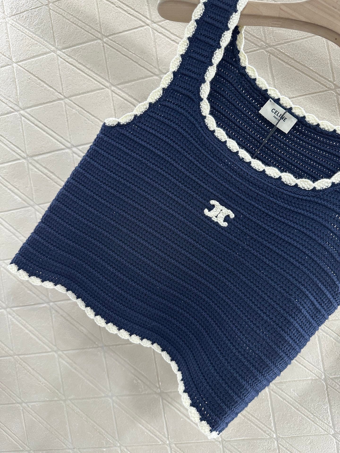 CLIN 25SS Hawaii Vacation Hollow Hook Flower Triumphal Arch Knitted Tank Top