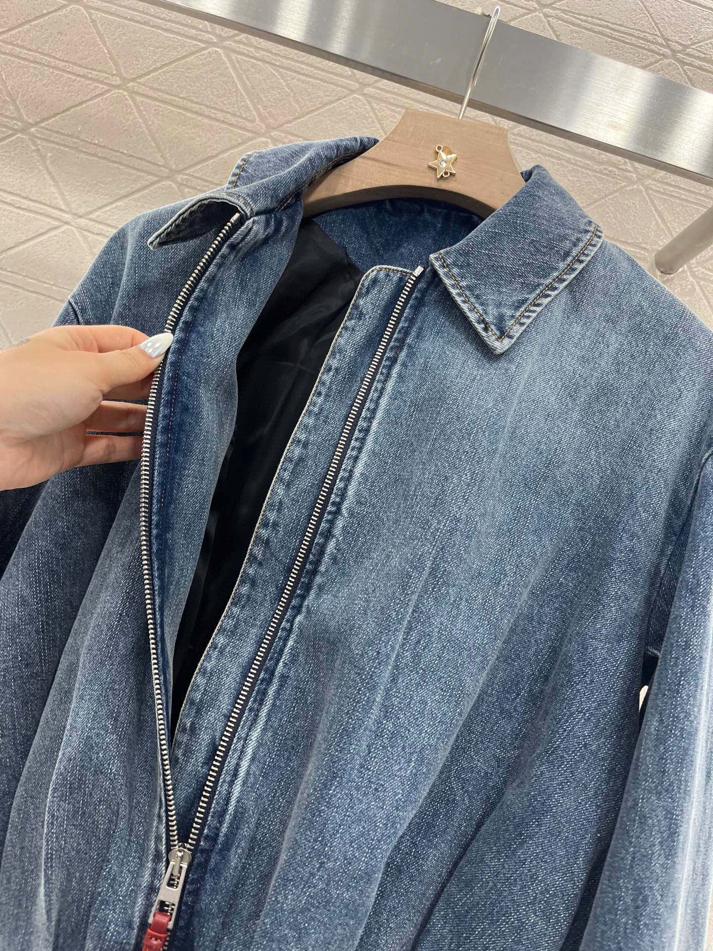 LEW 2025SS Zipper leather brand denim jacket