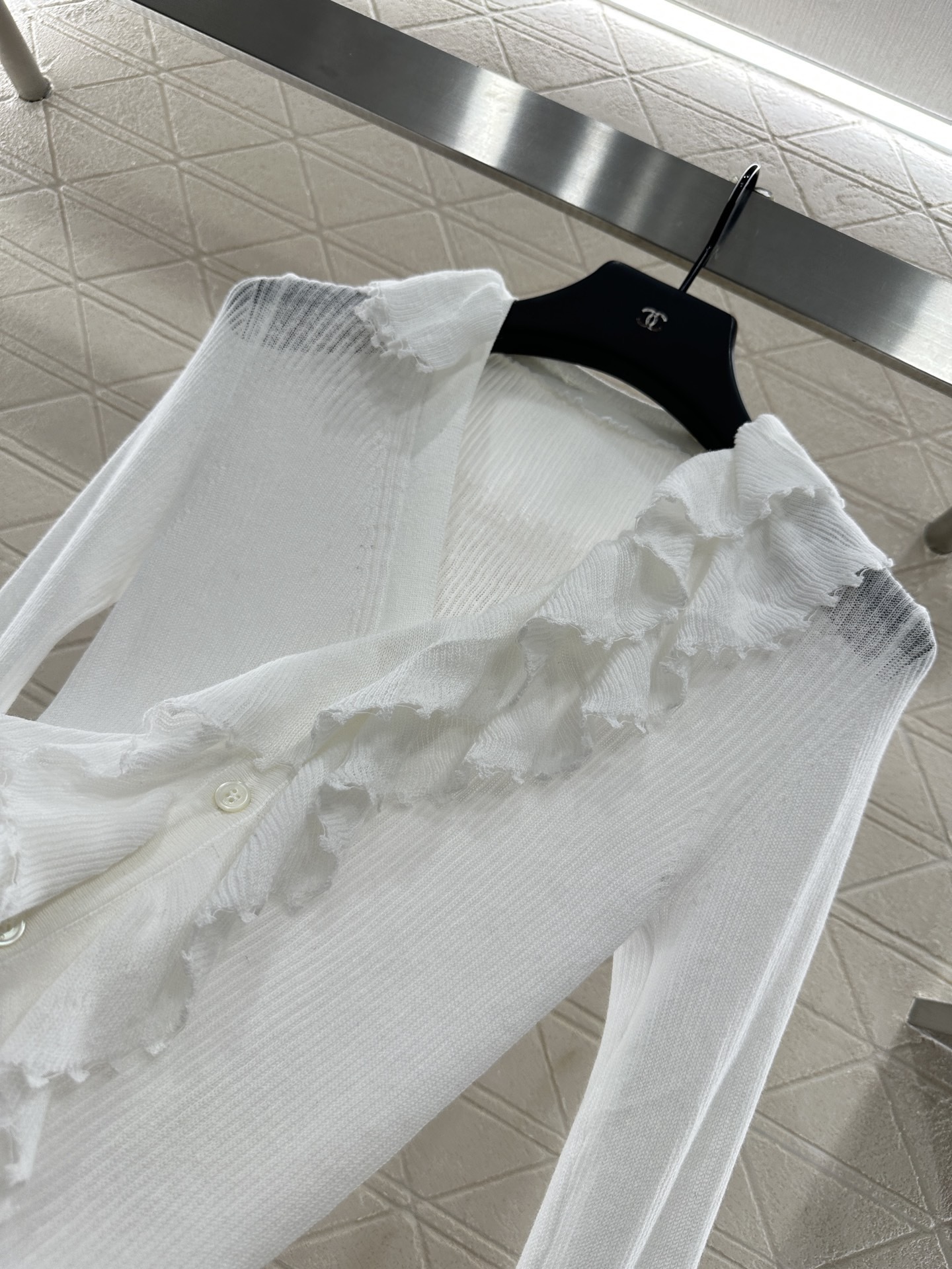 DIA 2025SS Detachable lotus collar knitted cardigan