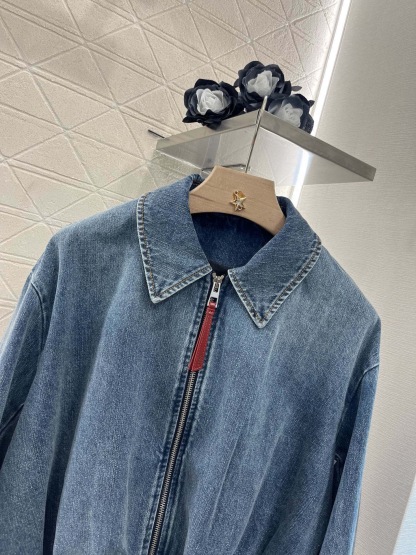 LEW 2025SS Zipper leather brand denim jacket