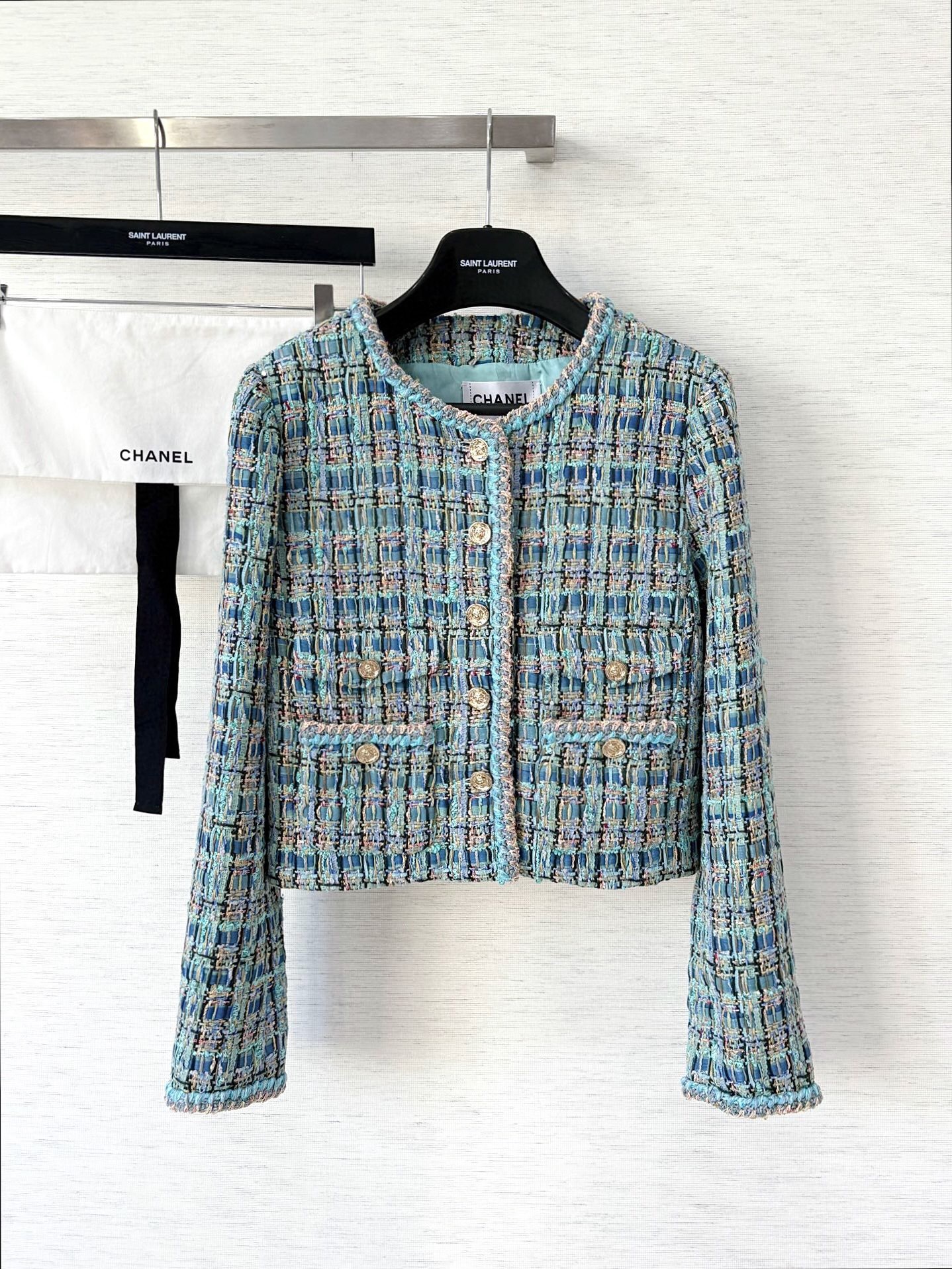 CC 25SS Peacock blue woven short jacket