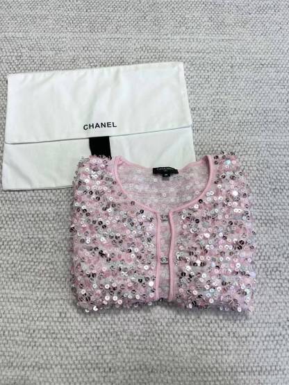 CHNEL Pink Diamond Button Sequin Cardigan