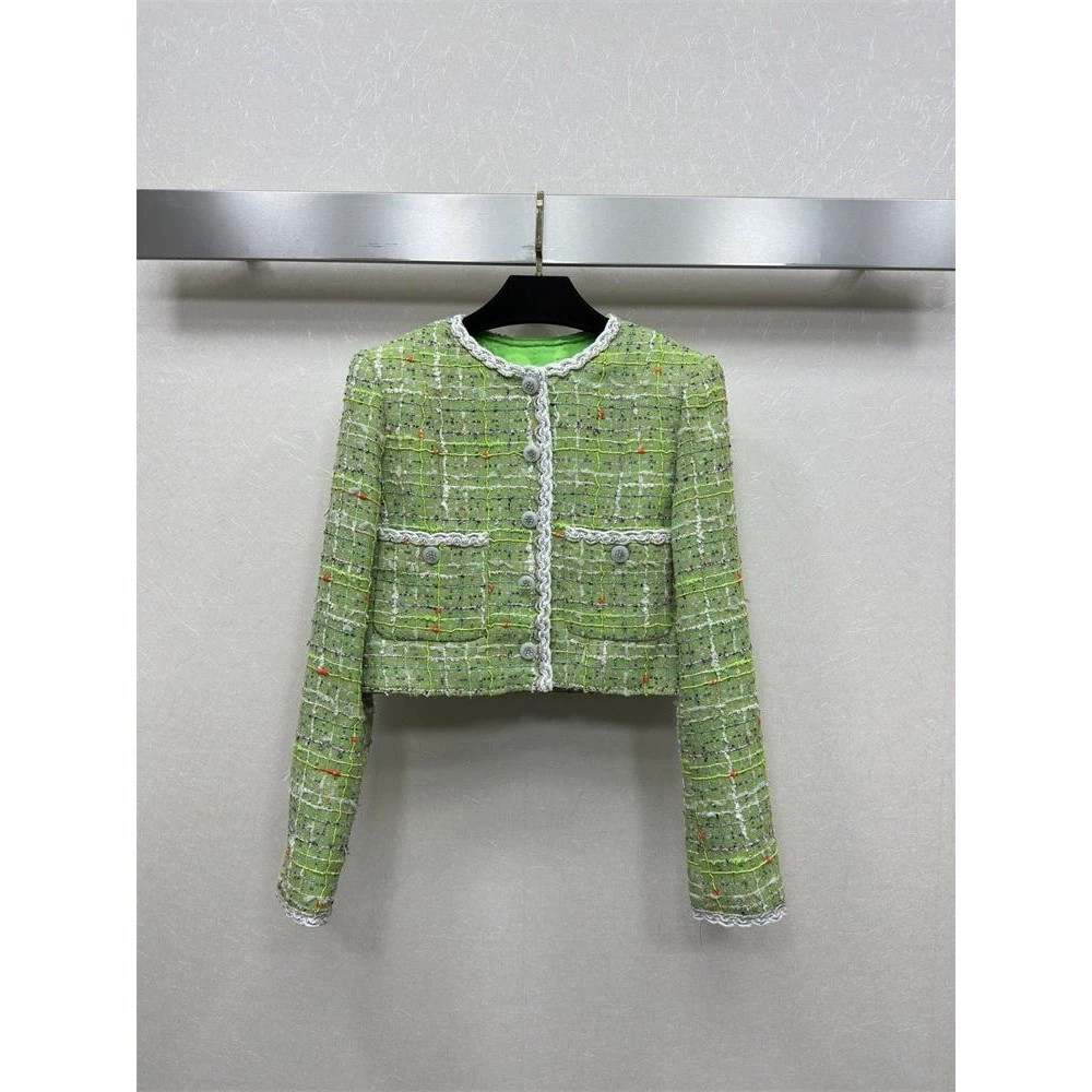 CHANE round neck green short jacket