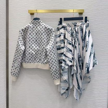LV 26SS Reversible Jacket Skirt Set, Double Sided Wear Outfit