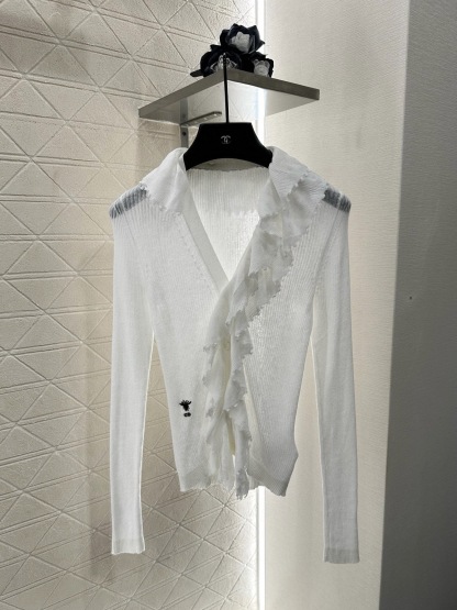 DIA 2025SS Detachable lotus collar knitted cardigan