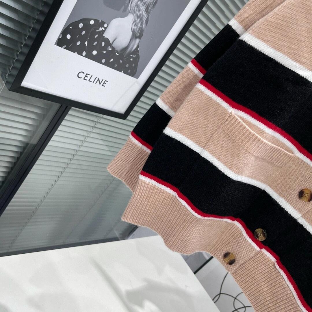 BUR New Striped Wool-Blend Ribbed Cardigan