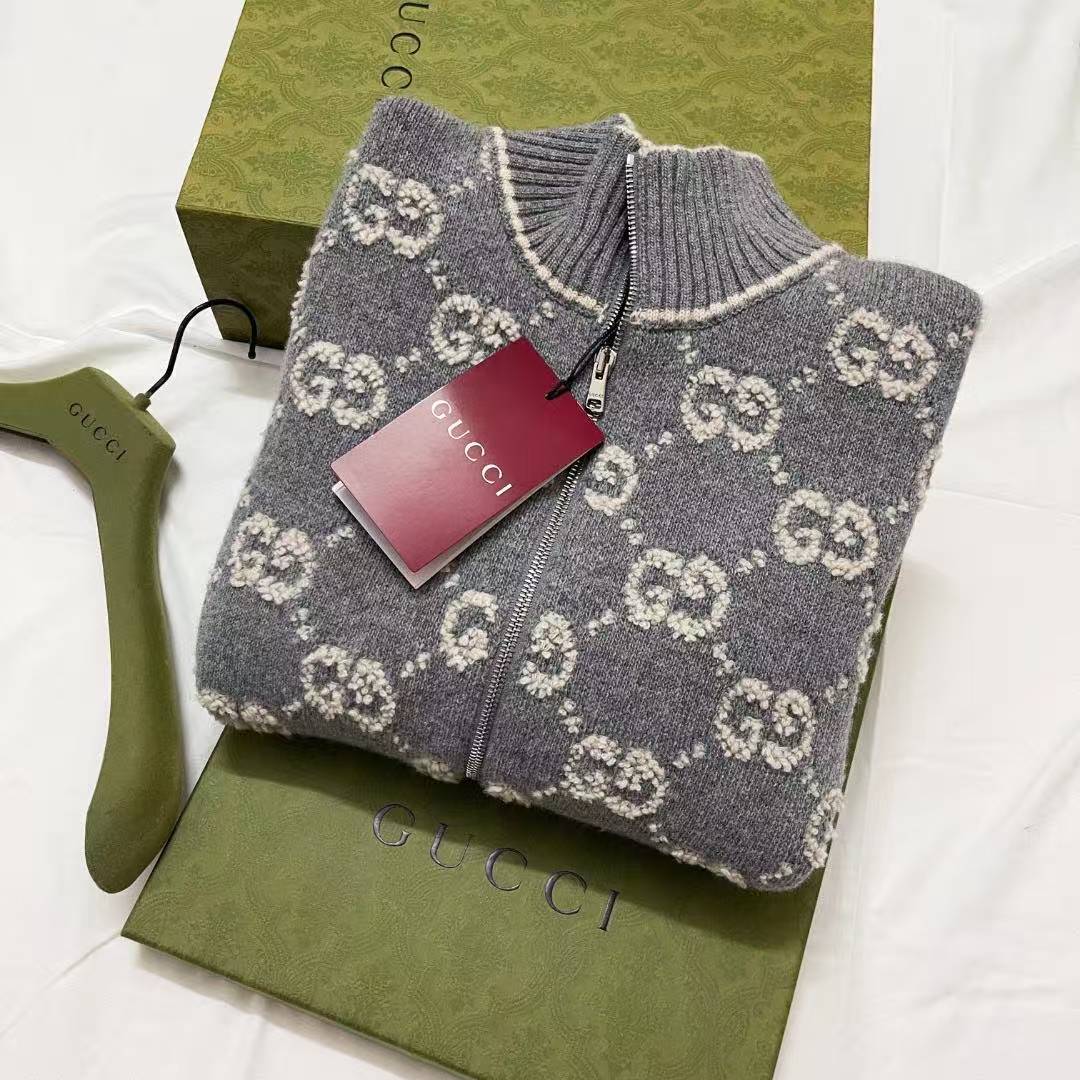 GG 25SS Zipper printed wool knitted sweater