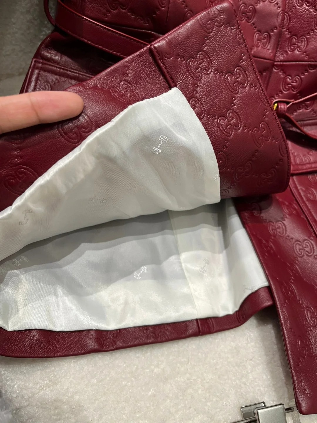 CUC Sheepskin Embossed Motorcycle Leather Jacket