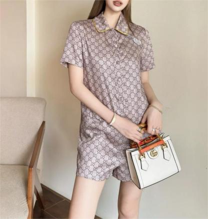 GUCC25SS Jacquard Short Sleeve Jumpsuit
