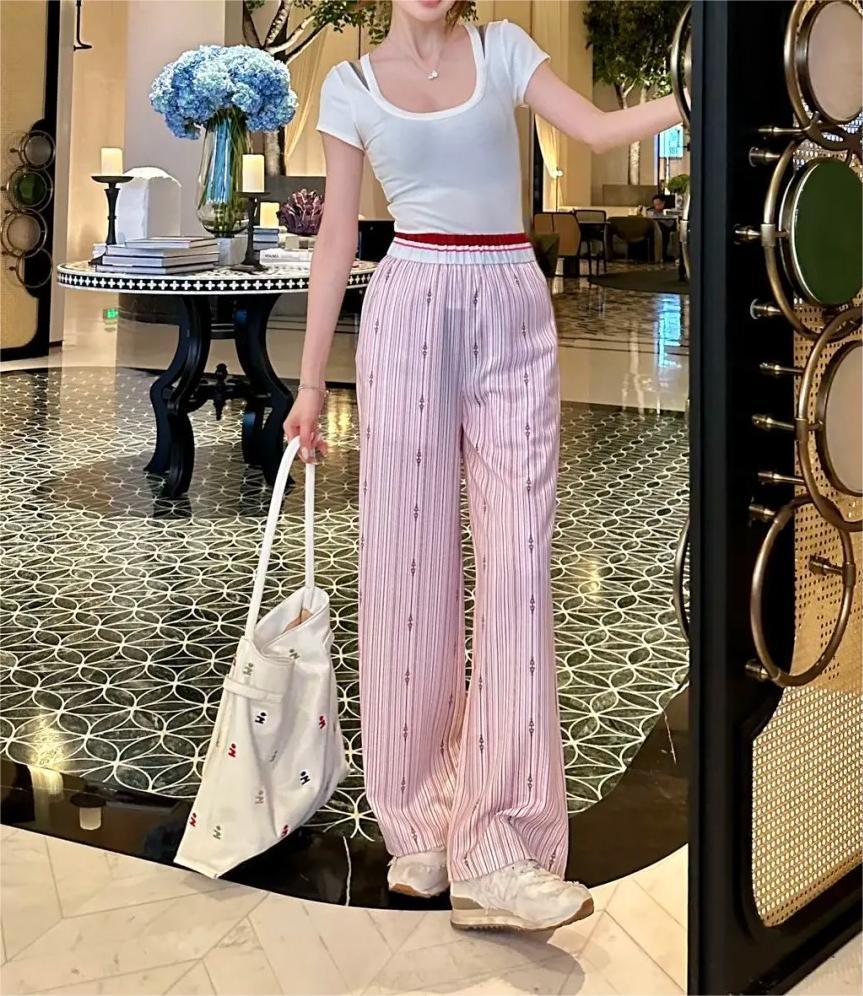 GUCC25SS Striped High Waist Straight Leg Pants