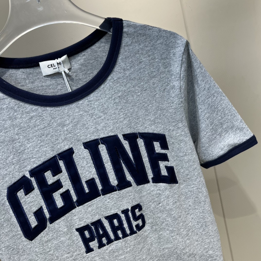 Contrast color appliqué embroidered short-sleeved T-shirt