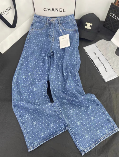CC Full printed logo polka dot denim pants