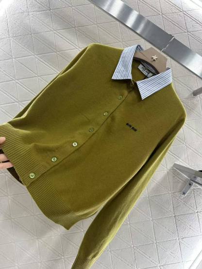 MM 2025SS Color blocking fake 2-piece knitted cardigan