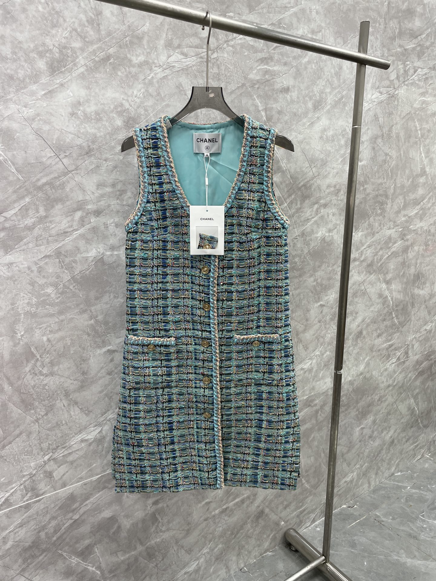 CC 25SS Peacock blue woolen vest skirt