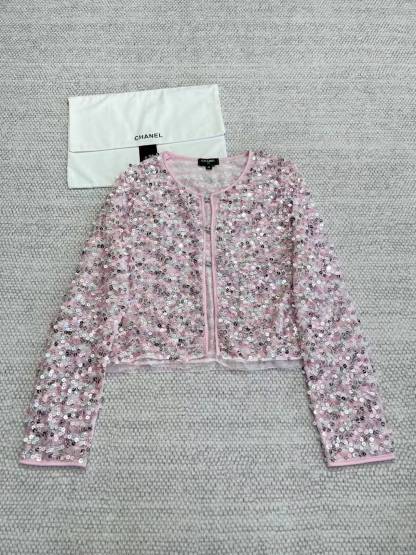 CHNEL Pink Diamond Button Sequin Cardigan