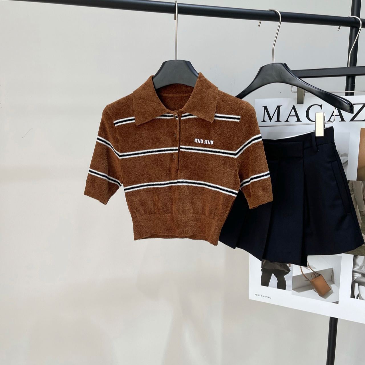 MIU25SS Caramel Striped Polo Short Sleeve