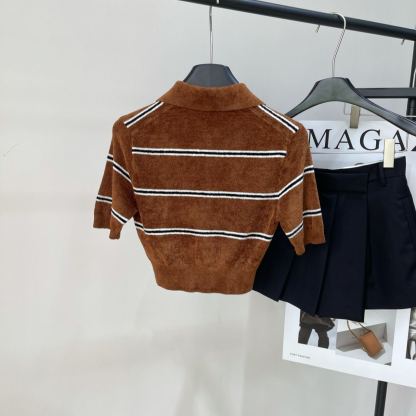 MIU25SS Caramel Striped Polo Short Sleeve