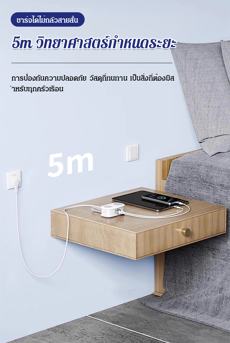 【ด้วยพอร์ตชาร์จ 7 พอร์ต 】ปลั๊กไฟพกพาอเนกประสงค์