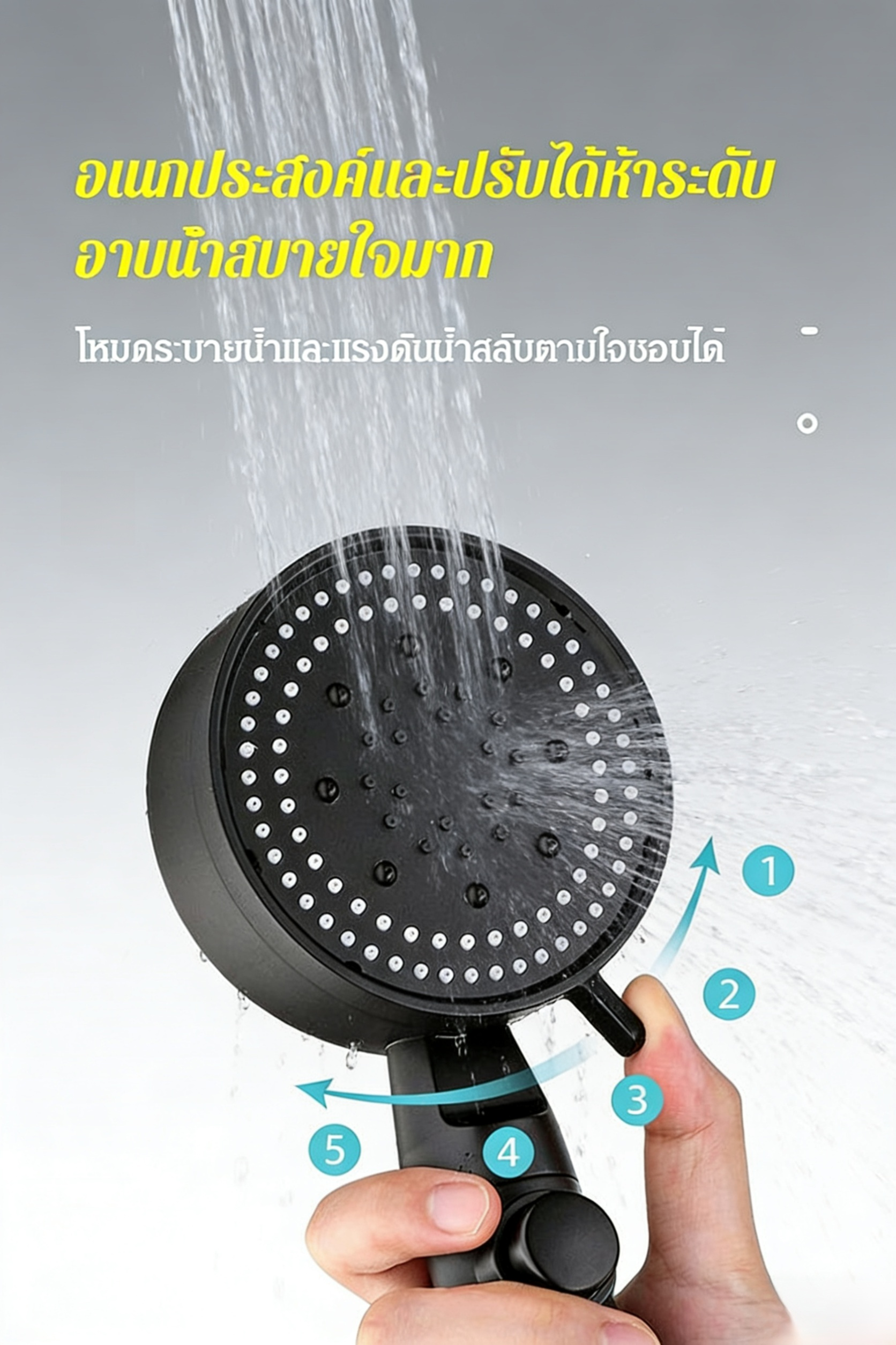 【แรงดันสูงประหยัดน้ำ 50%】ฝักบัวอเนกประสงค์ 5 ระดับ