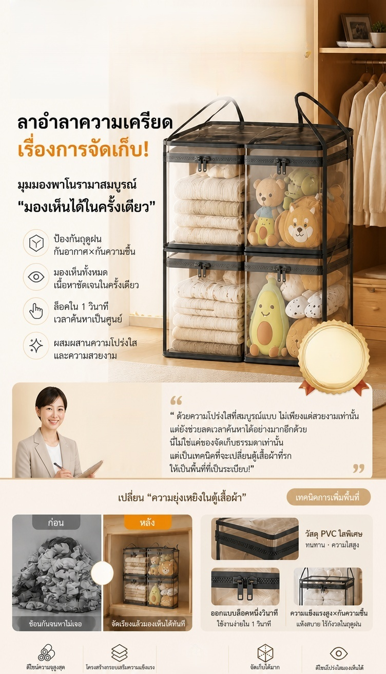 ไม่ต้องรื้อให้รก💖ถุงเก็บของใสขนาดใหญ่พิเศษแบบโปร่งใส