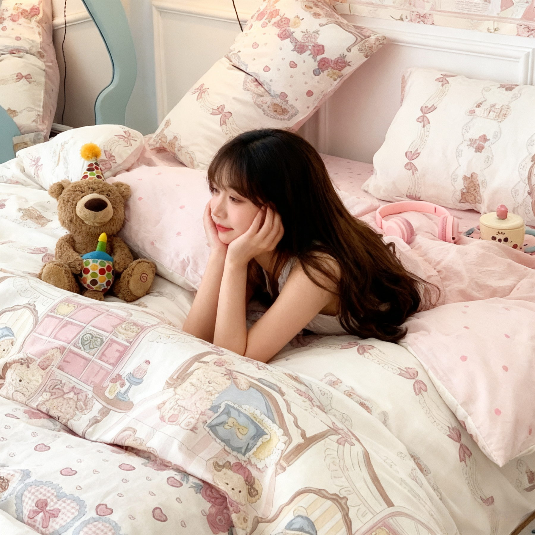 【✨ซักเครื่องได้และสีไม่ตก】ชุดเครื่องนอน 4 ชิ้นลายการ์ตูนสุดน่ารัก