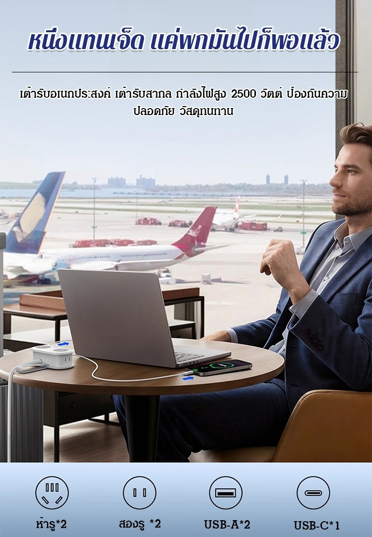【ด้วยพอร์ตชาร์จ 7 พอร์ต 】ปลั๊กไฟพกพาอเนกประสงค์