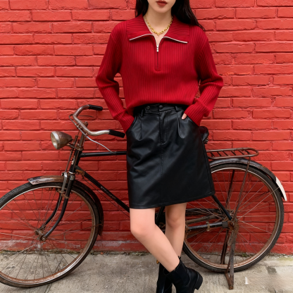 【🌟✨ใส่ได้ทั้งใส่นอกและใส่ใน ใส่แล้วเท่ไม่ซ้ำใคร】เสื้อไหมพรมมีซิปครึ่งปกเสื้อแบบพับ