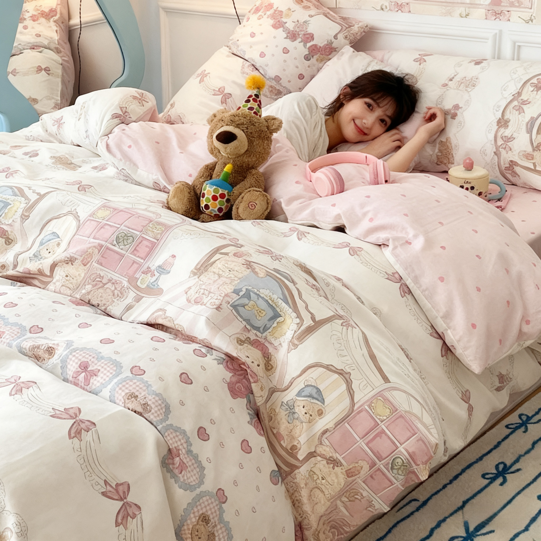 【✨ซักเครื่องได้และสีไม่ตก】ชุดเครื่องนอน 4 ชิ้นลายการ์ตูนสุดน่ารัก