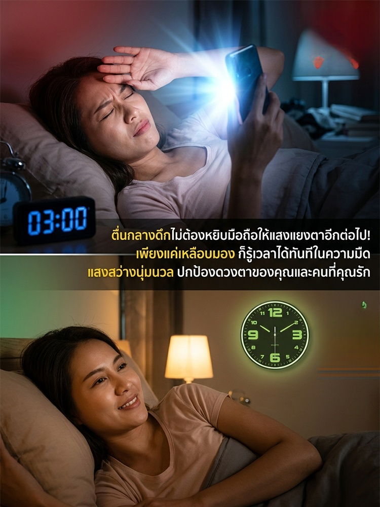 [เดินเงียบ ไร้เสียง] นาฬิกาแขวนผนังเรืองแสง 8 นิ้ว หลับสนิทตลอดคืน