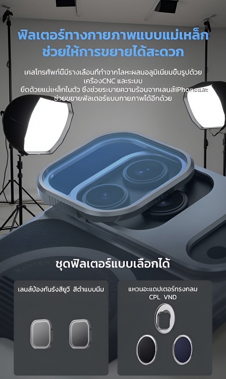 แถมไฟเสริม ที่จับกล้องแม่เหล็กสำหรับมือถือพร้อมซูมไร้ขีดจำกัด