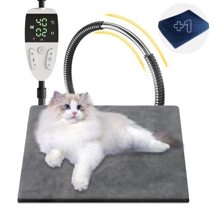 ペット用ホットカーペット【ペット専門家鈴木監修】45x45cm ペットヒーター 犬 猫 30℃～60℃温度調節可能 13段階タイマー機能 恒温機能 PSE認証済みペット ヒーター 噛み癖対策 金属スパイラル管付き カバー2枚洗濯可能 過熱保護 防水 暖房器具 寒さ対策 ヒーター 猫用ホットカーペット ペット用ヒーター 小動物 日本語取扱説明書付き