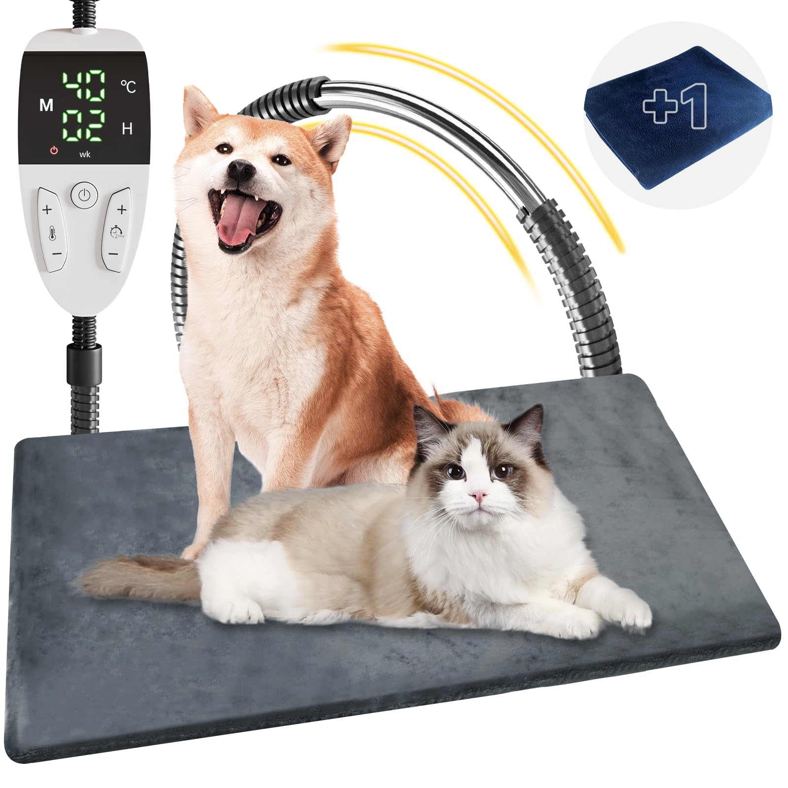 ペット用ホットカーペット【ペット専門家鈴木監修】70x45cm ペットヒーター 犬 猫 30℃～60℃温度調節可能 13段階タイマー機能 恒温機能 PSE認証済みペット ヒーター 噛み癖対策 金属スパイラル管付き カバー2枚洗濯可能 過熱保護 防水 暖房器具 寒さ対策 ヒーター 猫用ホットカーペット ペット用ヒーター 大小動物対応 日本語取扱説明書付き