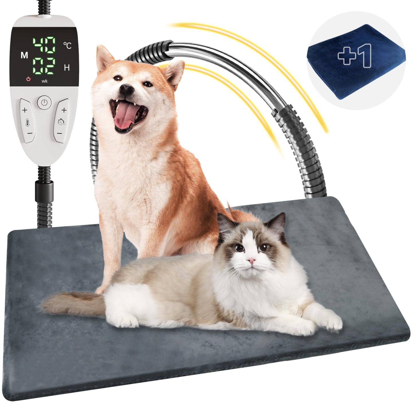 ペット用ホットカーペット【ペット専門家鈴木監修】70x45cm ペットヒーター 犬 猫 30℃～60℃温度調節可能 13段階タイマー機能 恒温機能 PSE認証済みペット ヒーター 噛み癖対策 金属スパイラル管付き カバー2枚洗濯可能 過熱保護 防水 暖房器具 寒さ対策 ヒーター 猫用ホットカーペット ペット用ヒーター 大小動物対応 日本語取扱説明書付き