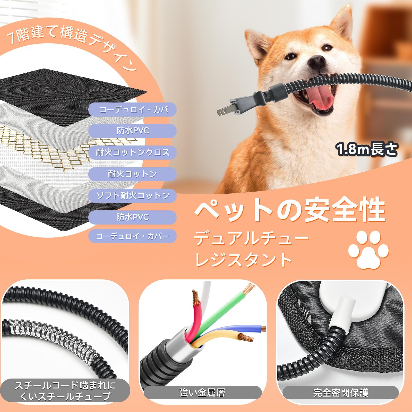 ペット用ホットカーペット【ペット専門家鈴木監修】70x45cm ペットヒーター 犬 猫 30℃～60℃温度調節可能 13段階タイマー機能 恒温機能 PSE認証済みペット ヒーター 噛み癖対策 金属スパイラル管付き カバー2枚洗濯可能 過熱保護 防水 暖房器具 寒さ対策 ヒーター 猫用ホットカーペット ペット用ヒーター 大小動物対応 日本語取扱説明書付き