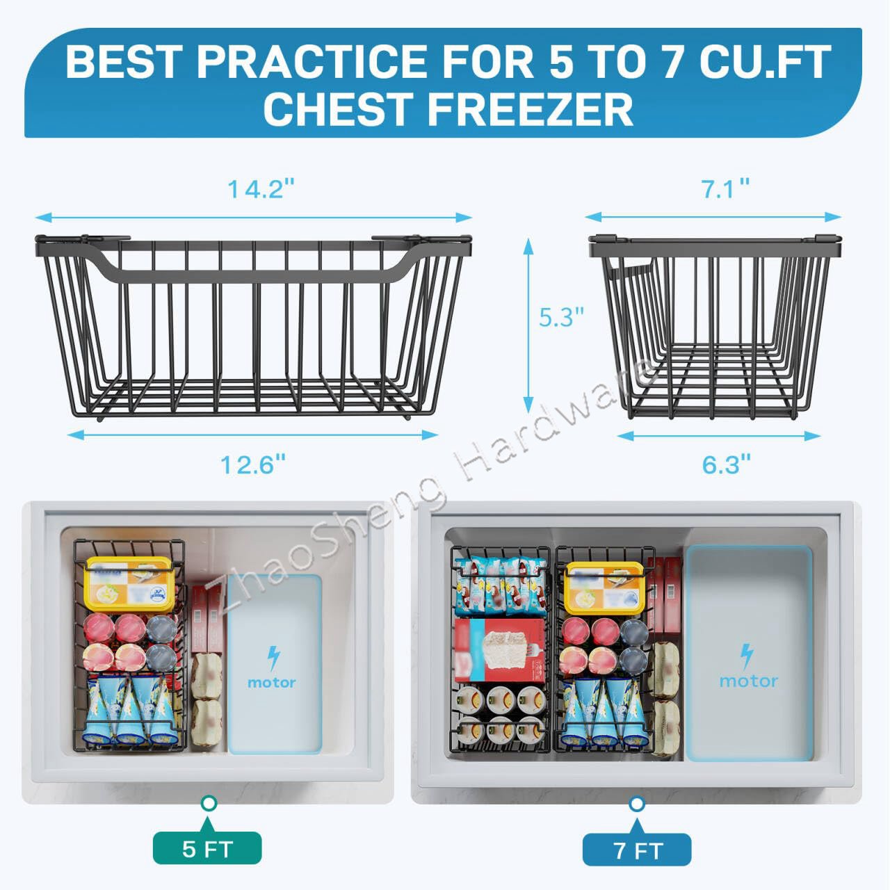4 Pack Kitchen Organizer Stackable Metal Wire Basket Refrigerator Fridge Storage Bin Deep Freezer Ba