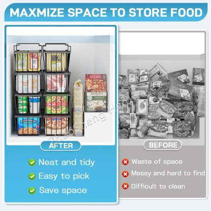 4 Pack Kitchen Organizer Stackable Metal Wire Basket Refrigerator Fridge Storage Bin Deep Freezer Ba