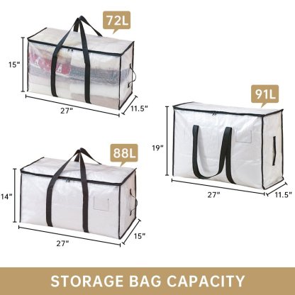 Oversized Moving Bags with Reinforced Handles Heavy-Duty Storage Tote for Blanket Bedding Clear Clot
